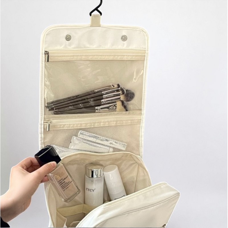 Kosmetyczka rozkładana elegancka kuferek etui z rączką kremowa KS153K - obrazek 7