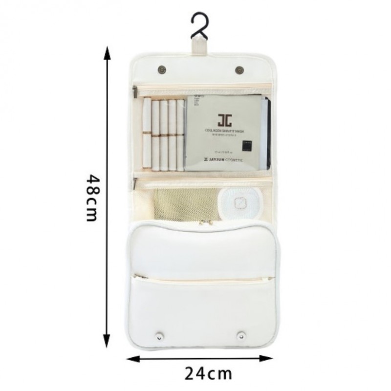 Kosmetyczka rozkładana elegancka kuferek etui z rączką kremowa KS153K - obrazek 9