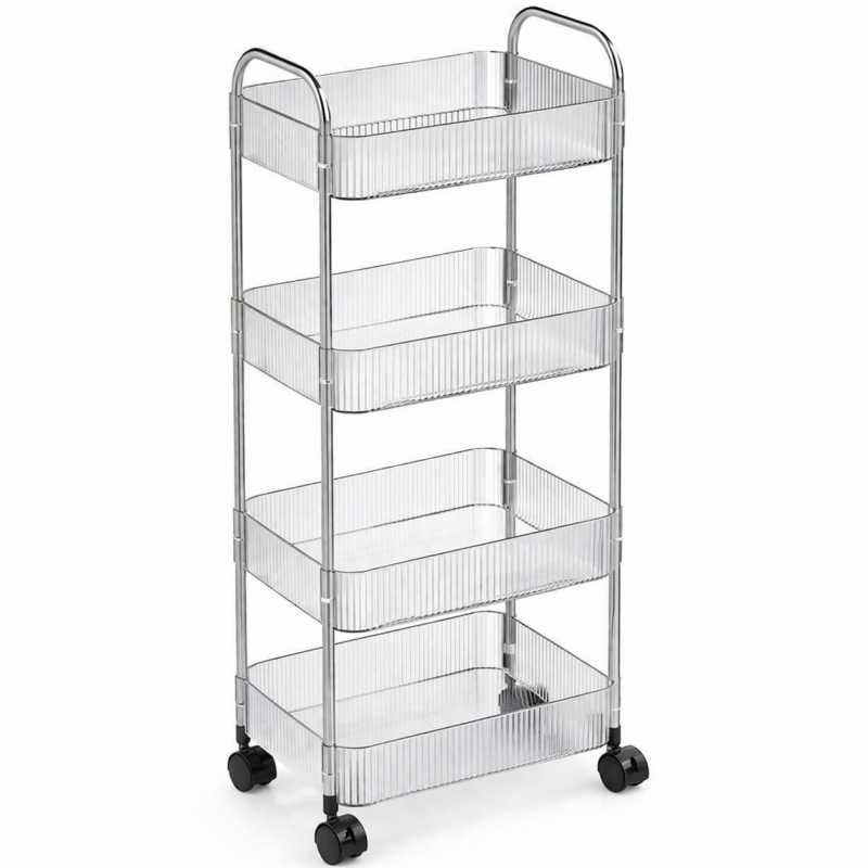 Ryflowany regał, szafka na kółkach, 4 poziomy, transparentny 36x26x95cm SZ54 - obrazek 3
