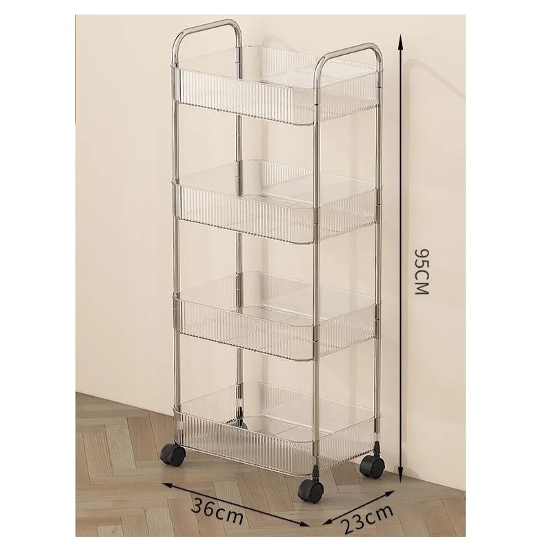 Ryflowany regał, szafka na kółkach, 4 poziomy, transparentny 36x26x95cm SZ54 - obrazek 6