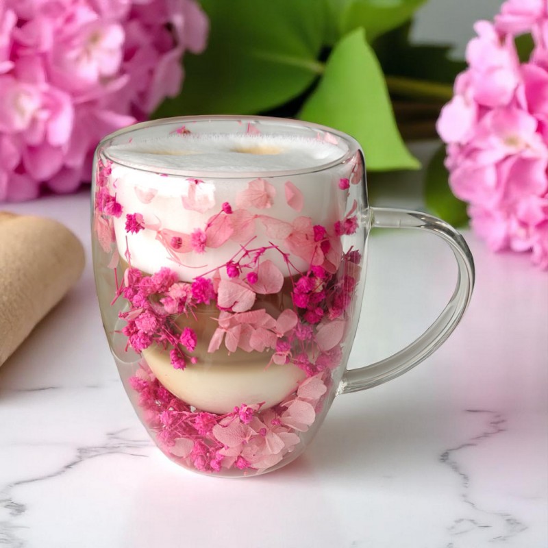 Szklanka termiczna z kwiatami w środku, gipsówka hortensje róż 300 ml 1szt SZK149 - obrazek 3