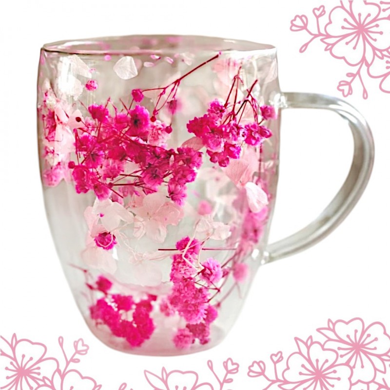 Szklanka termiczna z kwiatami w środku, gipsówka hortensje róż 300 ml 1szt SZK149 - obrazek 6