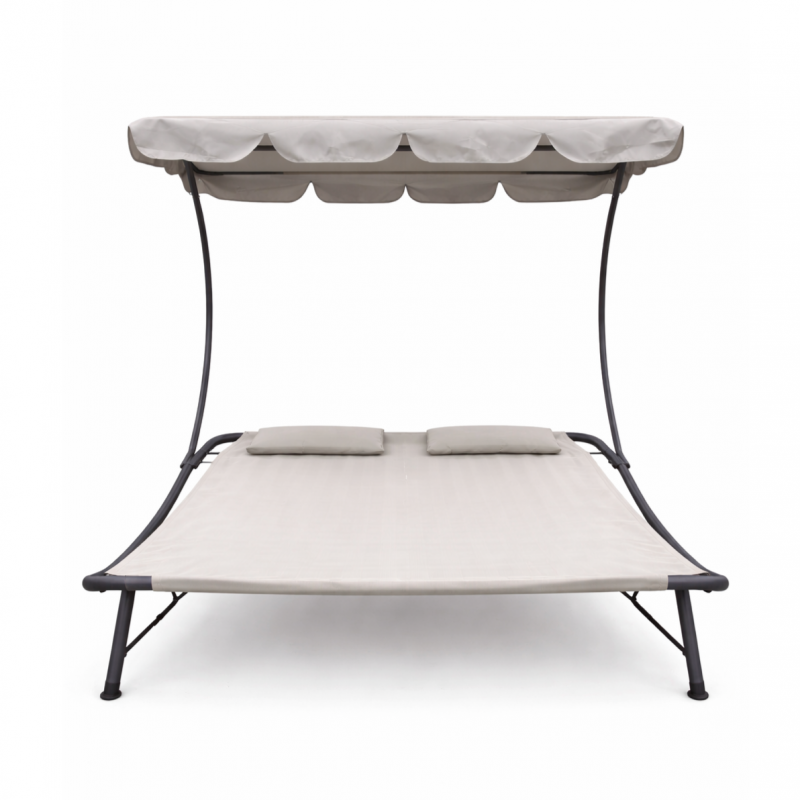 Leżak ogrodowy, leżanka dwuosobowa z baldachimem szary 200x173x155cm LE02 - obrazek 5