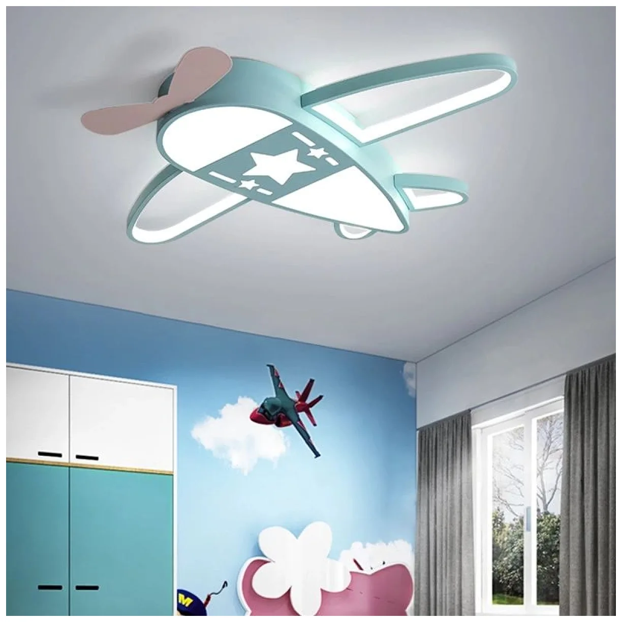 Lampa LED sufitowa plafon do pokoju dziecięcego ściemniana + pilot samolot