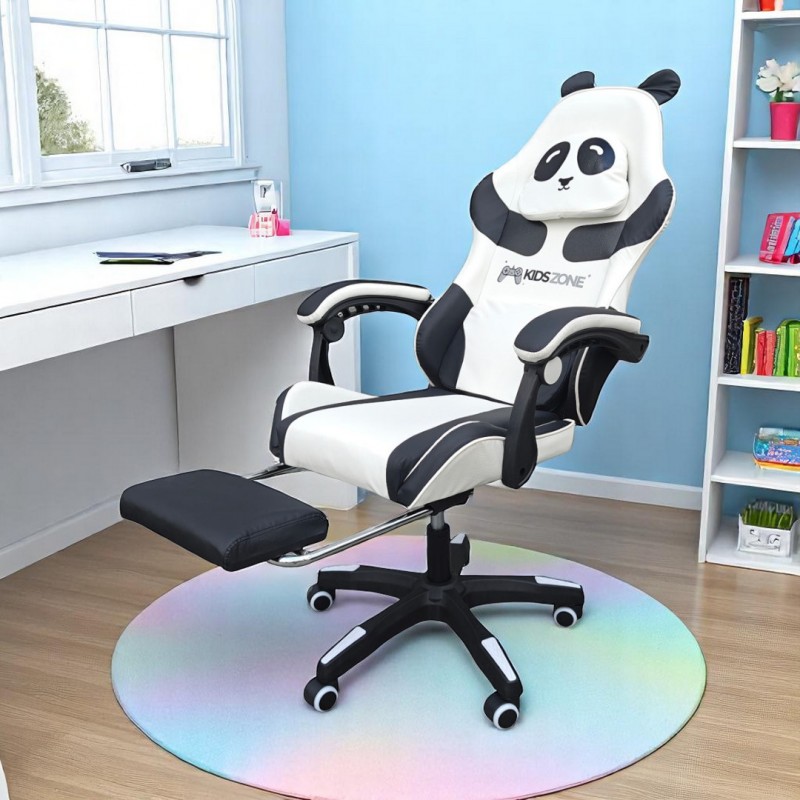 Fotel gamingowy obrotowy PANDA z podnóżkiem i z masażerem KIDS ZONE KO34 - obrazek 2