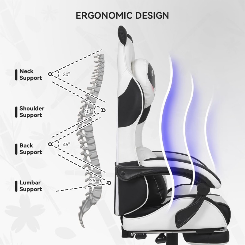 Fotel gamingowy obrotowy PANDA z podnóżkiem i z masażerem KIDS ZONE KO34 - obrazek 8