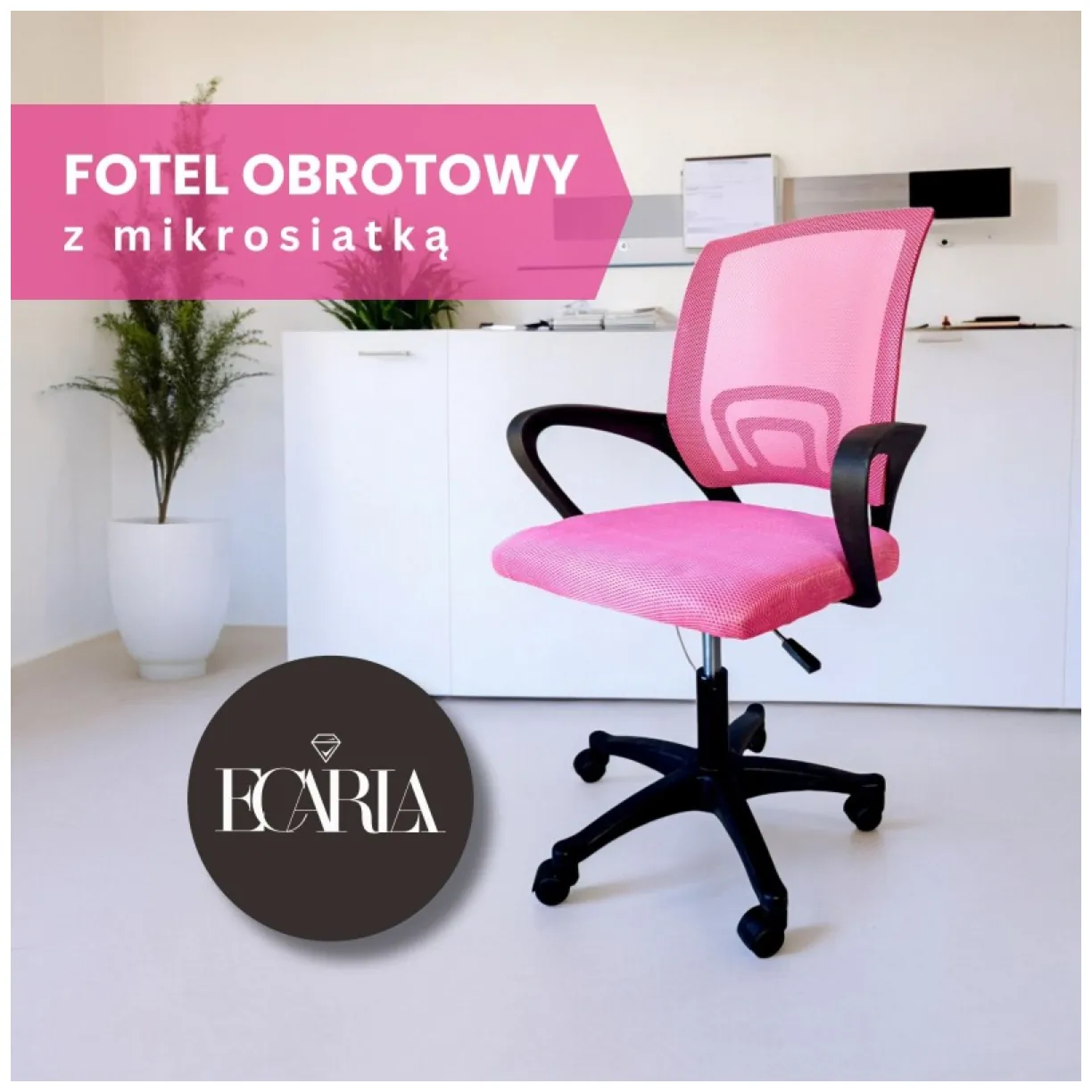 Ergonomiczny fotel obrotowy z mikrosiatką, różowy z regulacją wysokości - obrazek 2