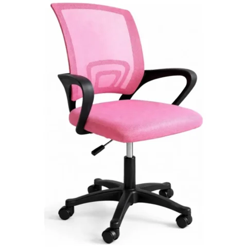 Ergonomiczny fotel obrotowy z mikrosiatką, różowy z regulacją wysokości