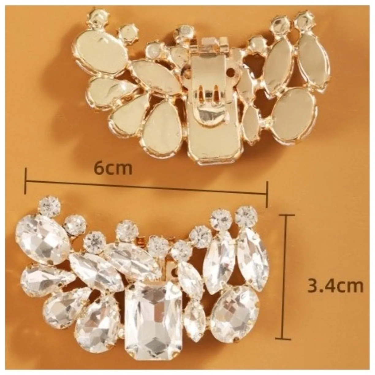 Zestaw 2 eleganckich klipsów do butów z kryształkami i cyrkoniami 6x3,4 cm - obrazek 3