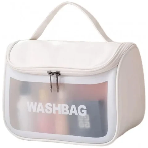 Biała kosmetyczka rozkładana z haczykiem - organizer podróżny 22x12x18 cm