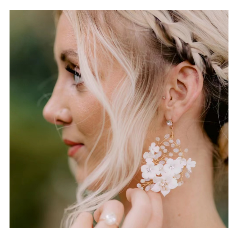 Kolczyki ślubne BOHO wizytowe wiszące z kryształkami stal szlachetna KOLS01 - obrazek 2