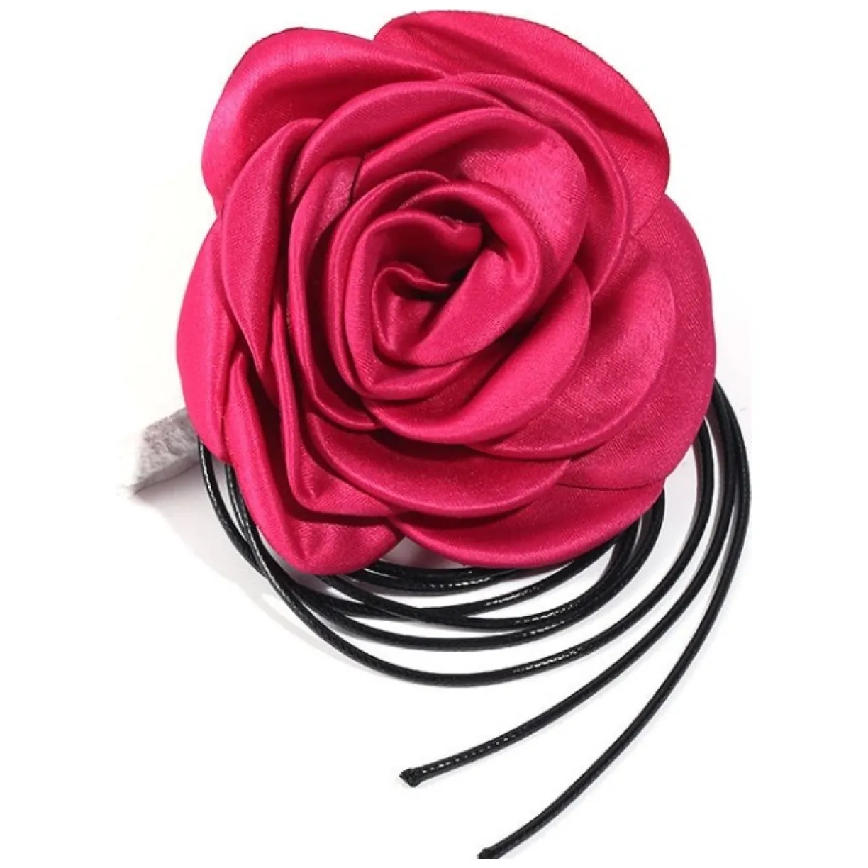 Naszyjnik choker XL ozdobny kwiat na szyję róża na rzemyku elegancki Fuksja - obrazek 3