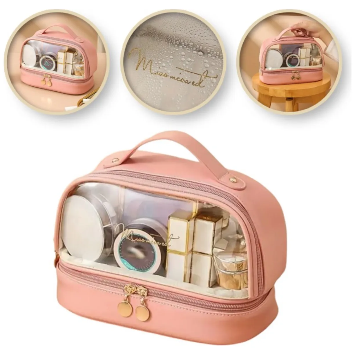Kosmetyczka organizer na kosmetyki różowa dwupoziomowa 23x13,5x16cm KS115R