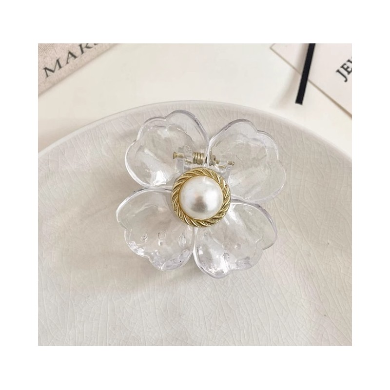 Spinka do włosów klamra XL kwiat transparentny złoty perła 6,5 x 6,5 cm SP271 - obrazek 4
