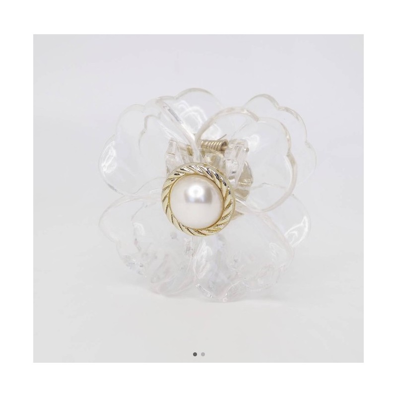 Spinka do włosów klamra XL kwiat transparentny złoty perła 6,5 x 6,5 cm SP271 - obrazek 5