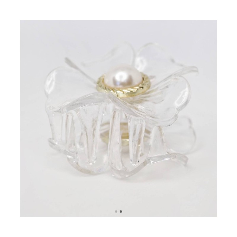 Spinka do włosów klamra XL kwiat transparentny złoty perła 6,5 x 6,5 cm SP271 - obrazek 6