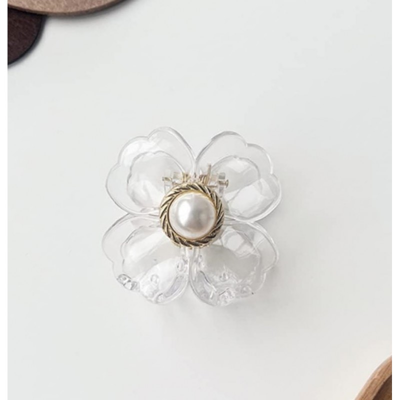 Spinka do włosów klamra XL kwiat transparentny złoty perła 6,5 x 6,5 cm SP271 - obrazek 7