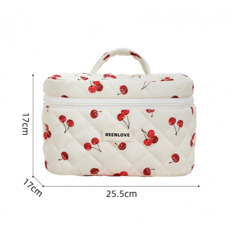 Kosmetyczka damska pikowana kuferek w wisienki 17 x 17 x 25,5cm KS123 - obrazek 2