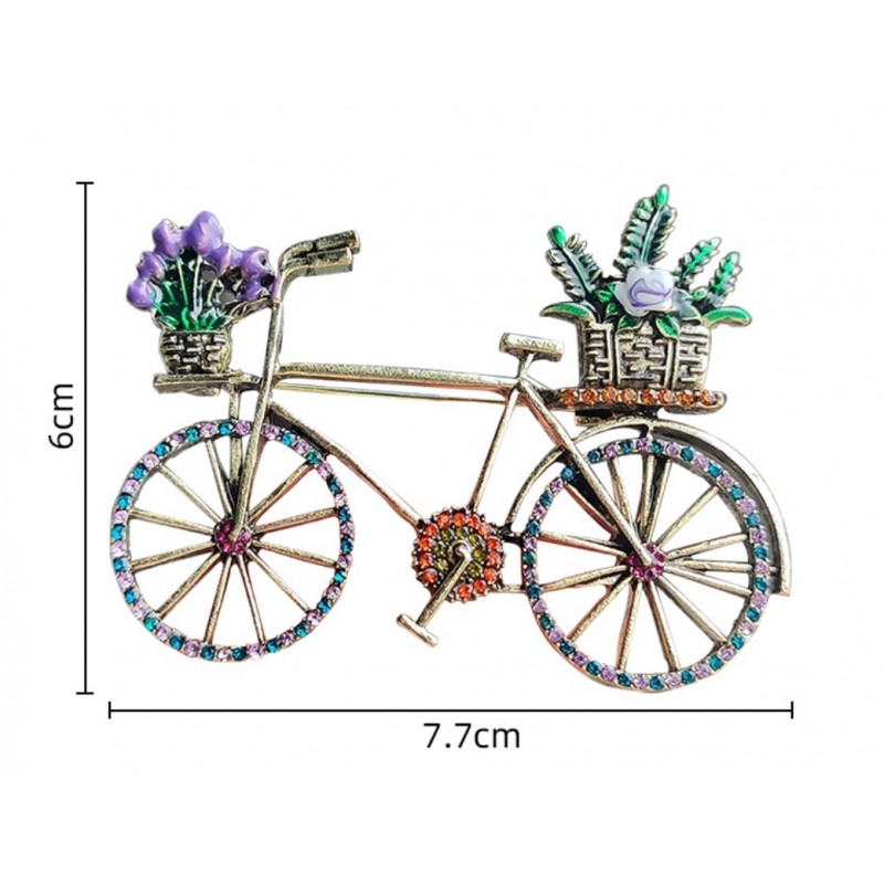 Broszka ozdobna kryształki KOLOROWY ROWER z kwiatami BZ168 - obrazek 5