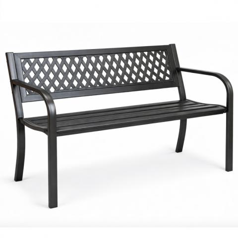 Ławka ogrodowa z oparciem, parkowa, metalowa z PCV, 118 x 50 x 75cm czarna LAW01
