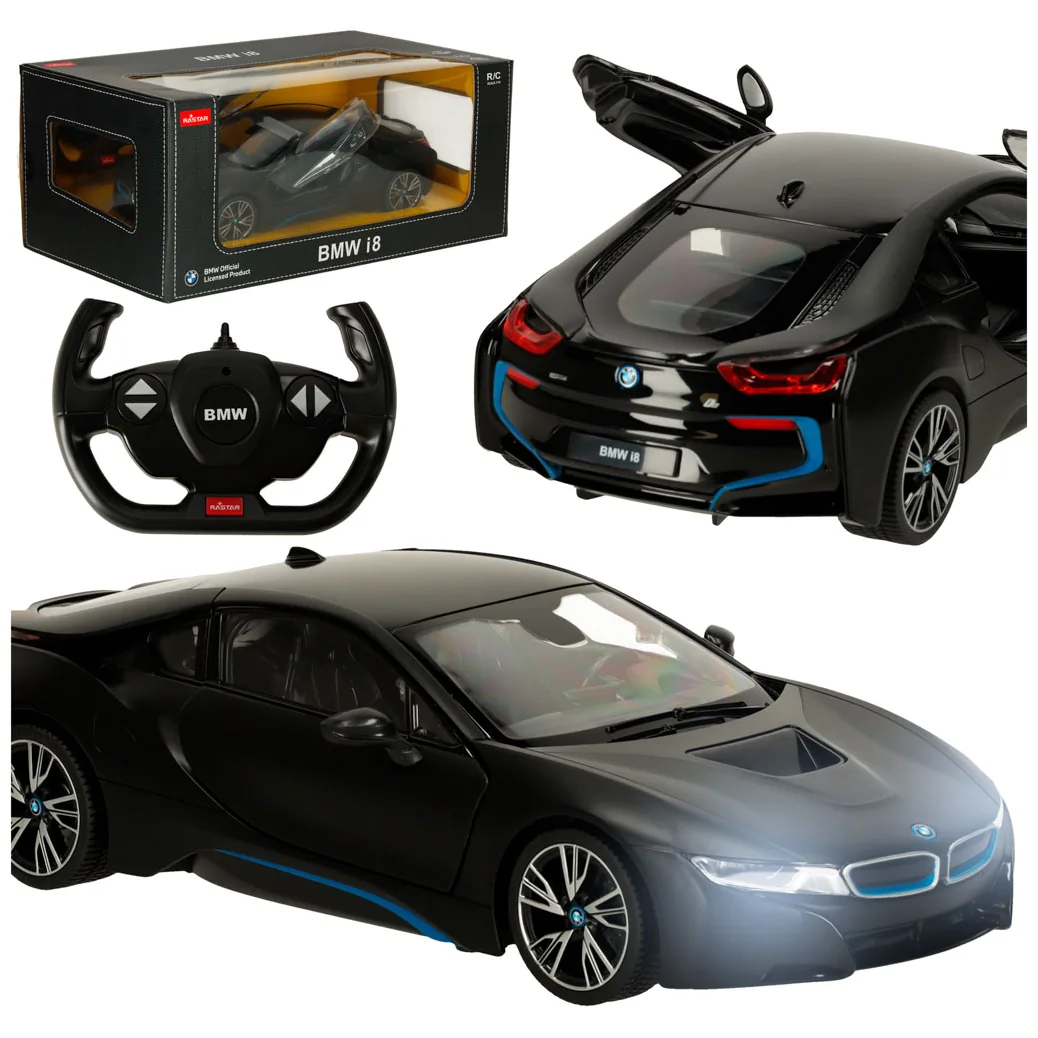Samochód zdalnie sterowany Rastar 71010 BMW i8 1:14 otwierane drzwi czarny