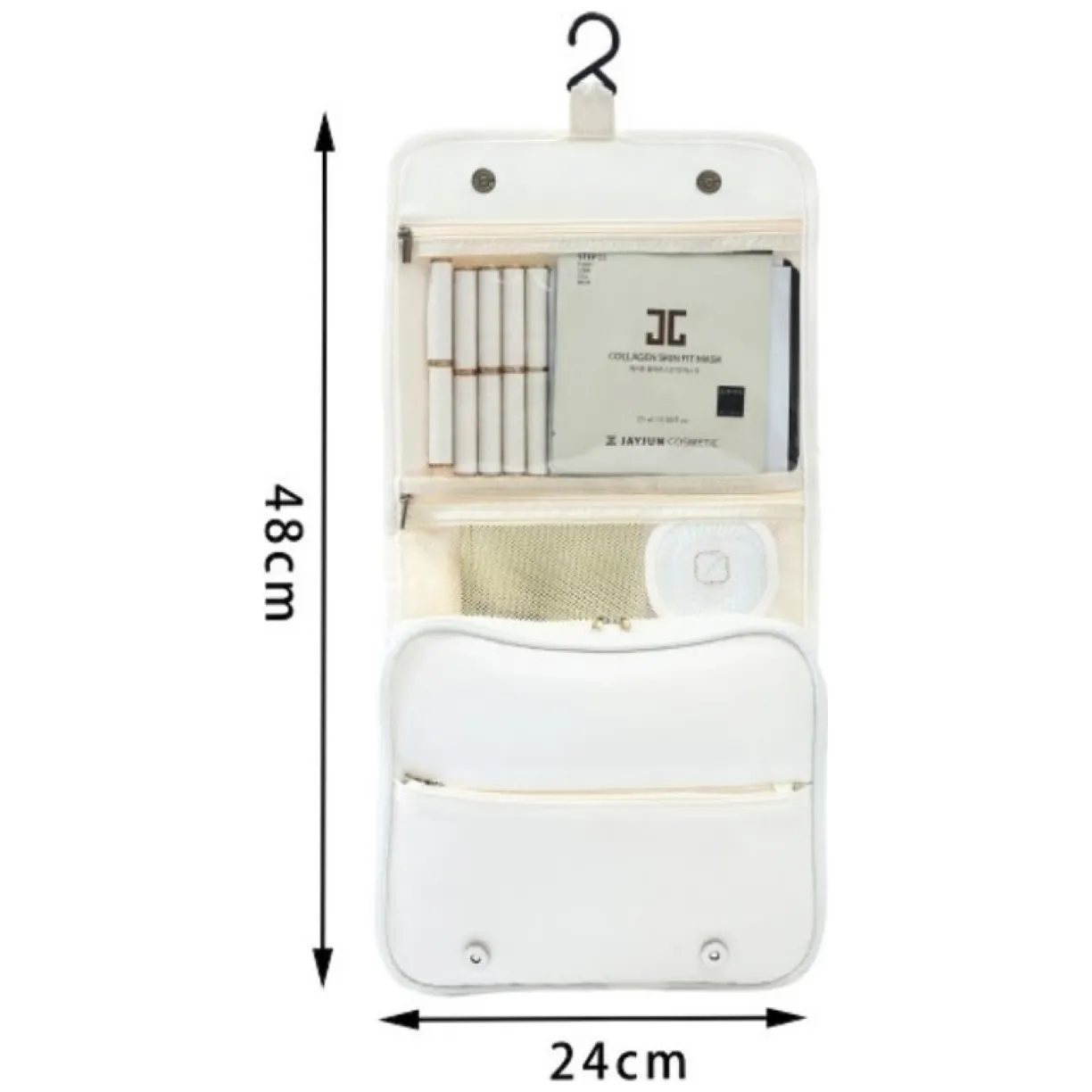 Elegancka kosmetyczka podróżna rozkładana z rączką kremowa organizer - obrazek 9