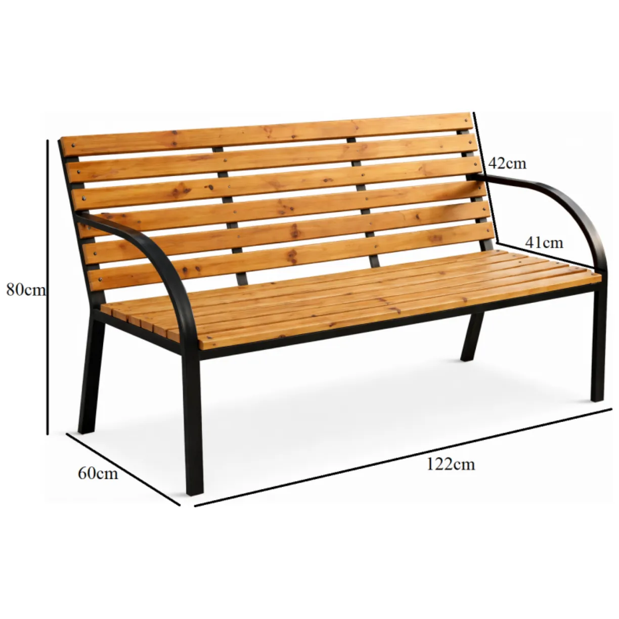 Ławka ogrodowa z oparciem, parkowa, metalowa drewniana 122x60x80CM LAW02 - obrazek 3