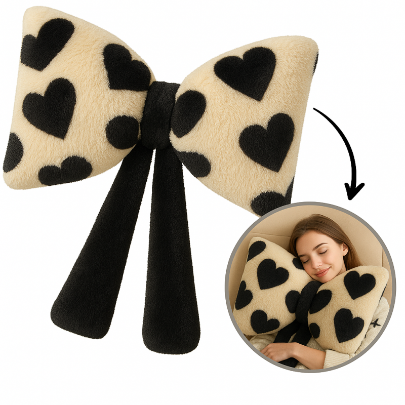 Puchata poduszka dekoracyjna, duża kokarda w serca, 40 x 50 cm PDS24