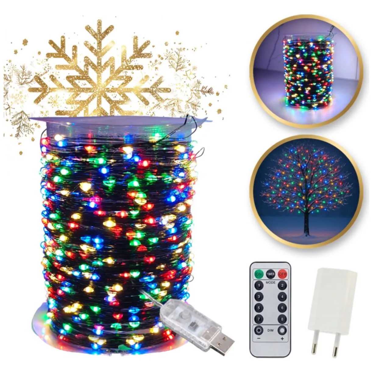 Zewnętrzne/ wewnętrzne lampki choinkowe drucik 1000LED 100m, multikolor