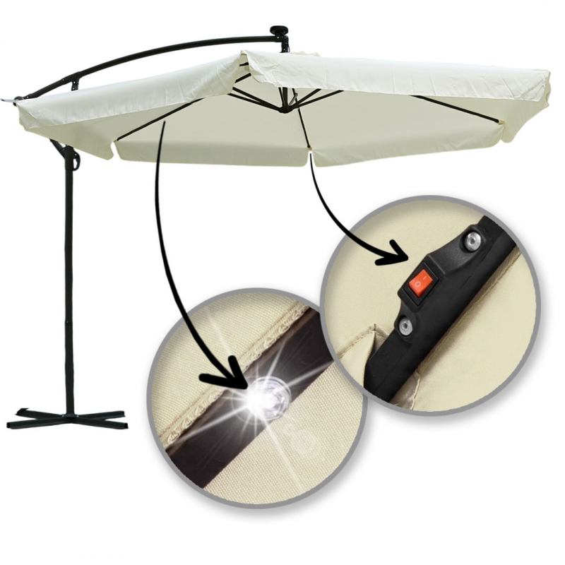 Parasol ogrodowy z oświetleniem SOLAR LED, wysięgnik i falbanka, kremowy 3,5 m. OGP11K - obrazek 2
