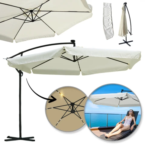 Parasol ogrodowy z oświetleniem SOLAR LED, wysięgnik i falbanka, kremowy 3,5 m. OGP11K