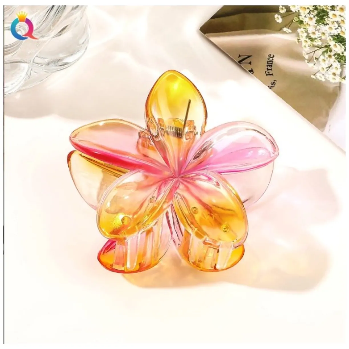 Spinka do włosów klamra XL kwiat OMBRE lato 7,5 x 8cm SP322 - obrazek 3