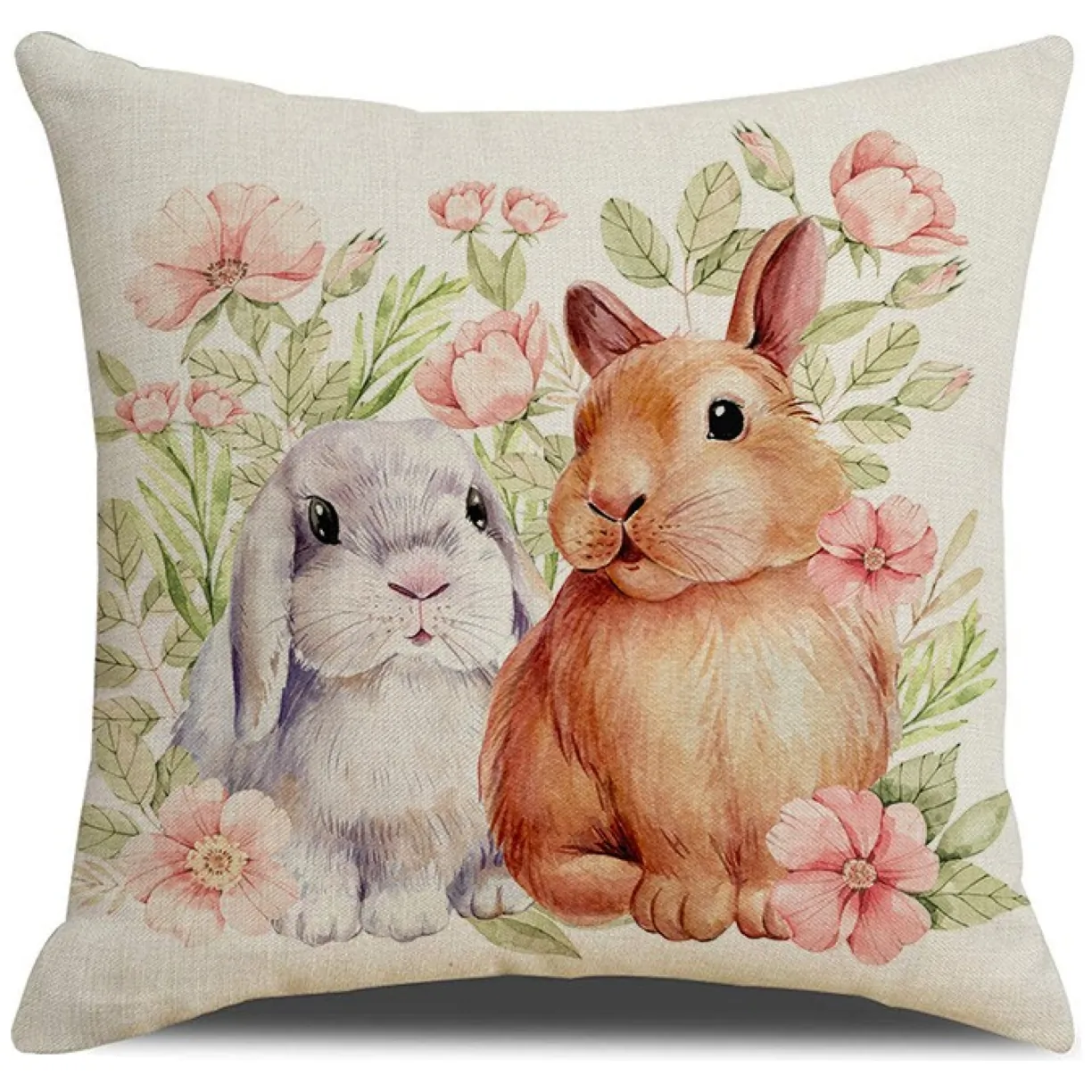Lniana poszewka na poduszkę 45 x 45 cm motyw wiosenny Króliczek POD223 - obrazek 3