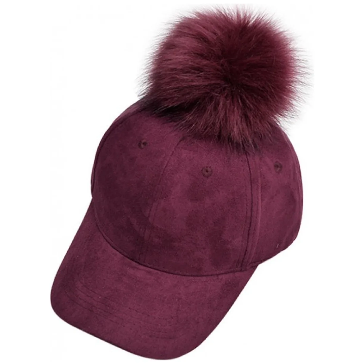 Czapka z daszkiem velvet z pomponem Bordo