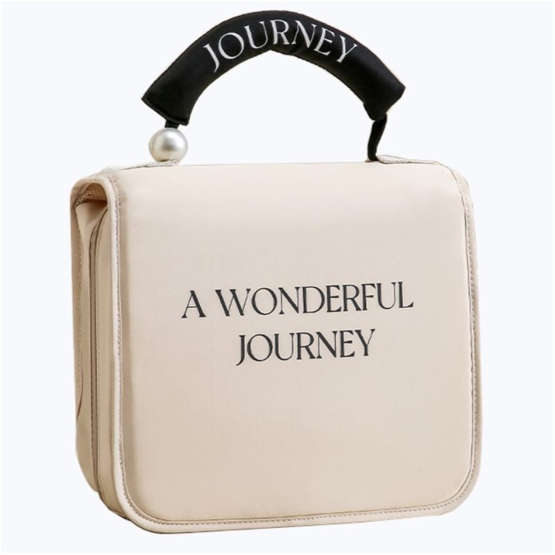 Kosmetyczka rozkładana elegancka kuferek etui z rączką kremowa KS153K - obrazek 3