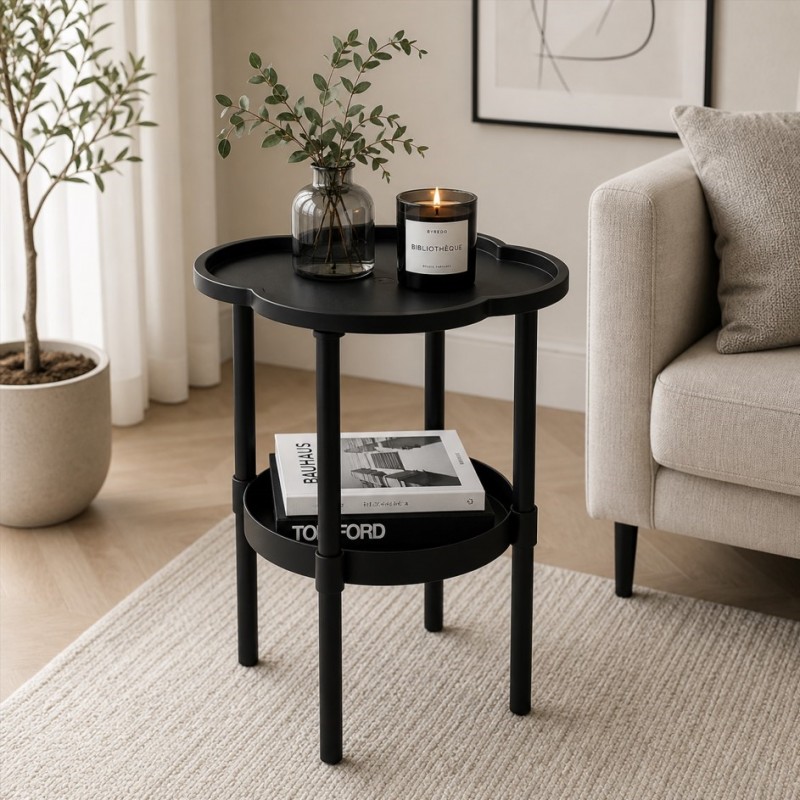 Mobilny stolik kawowy w kształcie koniczyny czarny 37x37x46cm STL27CZ - obrazek 2