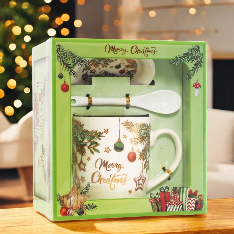 KUBEK ŚWIĄTECZNY - zestaw w pudełku z zaparzaczem i łyżeczką 400 ml KB16WZ1 - obrazek 2
