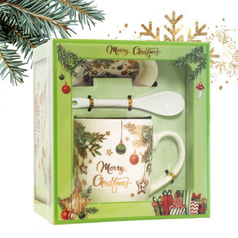 KUBEK ŚWIĄTECZNY - zestaw w pudełku z zaparzaczem  i łyżeczką 400 ml KB16WZ1