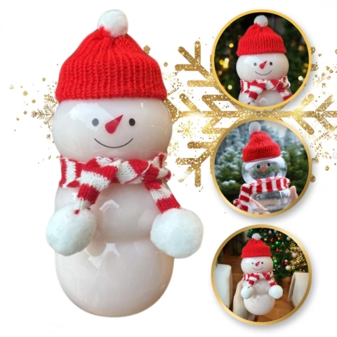 Butelka dekoracyjna 350ML kształt bałwanka z szalikiem i czapeczką 17cm BD40