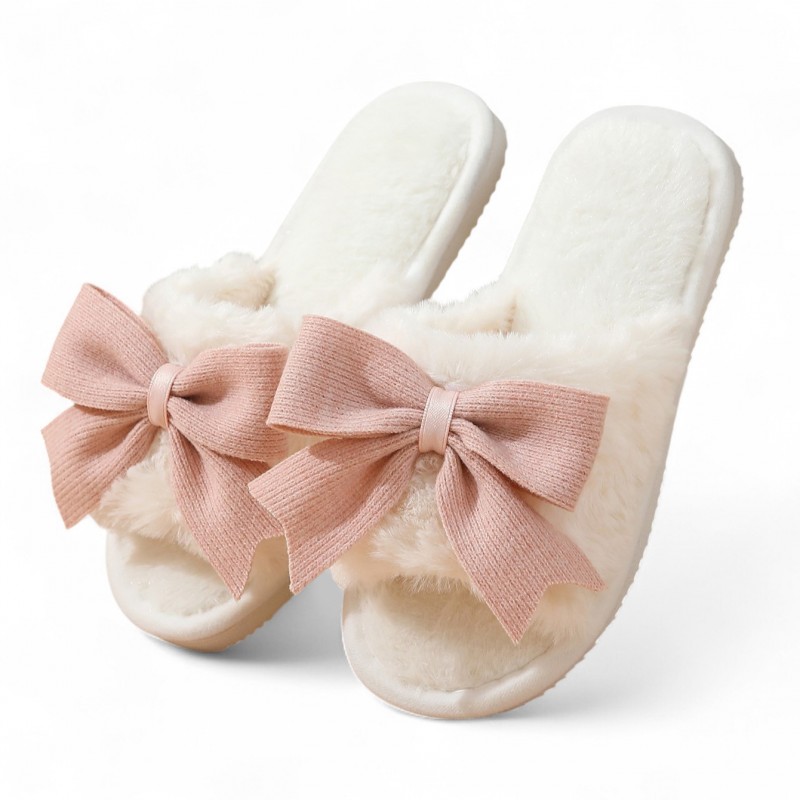 Ciepłe kapcie z kokardą ocieplane, antypoślizgowe PAN06R38, rozmiar 38 - obrazek 2