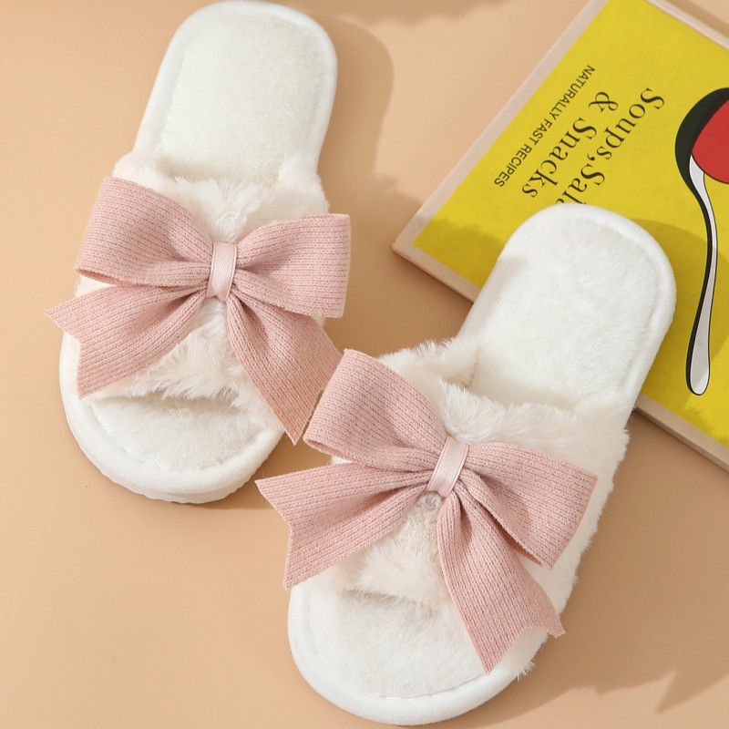 Ciepłe kapcie z kokardą ocieplane, antypoślizgowe PAN06R38, rozmiar 38 - obrazek 3