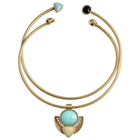 NASZYJNIK KOLIA PODWÓJNA OBRĘCZ BLUE STONE N229