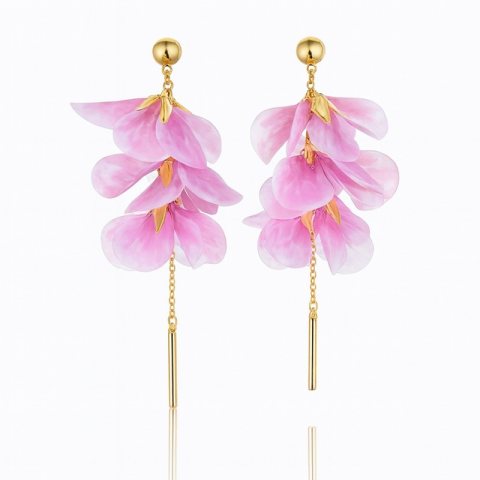 Kolczyki wiszące, efektowne materiałowe kwiaty, koraliki K1711