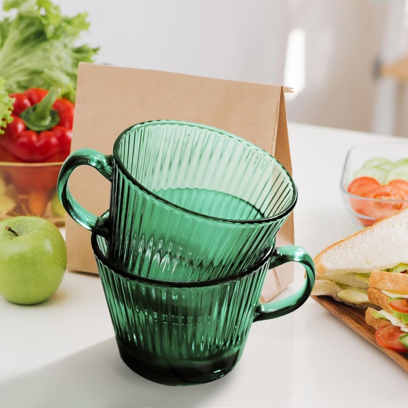 Filiżanka szklanka ryflowana duża butelkowa zieleń 380 ml 1szt SZK178 - obrazek 3