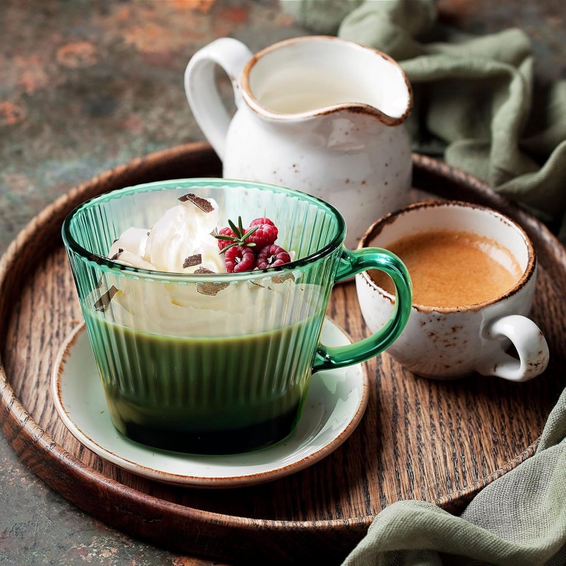 Filiżanka szklanka ryflowana duża butelkowa zieleń 380 ml 1szt SZK178 - obrazek 4