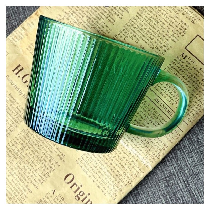 Filiżanka szklanka ryflowana duża butelkowa zieleń 380 ml 1szt SZK178 - obrazek 5