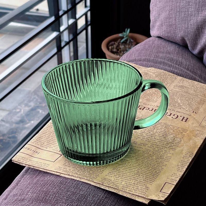 Filiżanka szklanka ryflowana duża butelkowa zieleń 380 ml 1szt SZK178 - obrazek 6