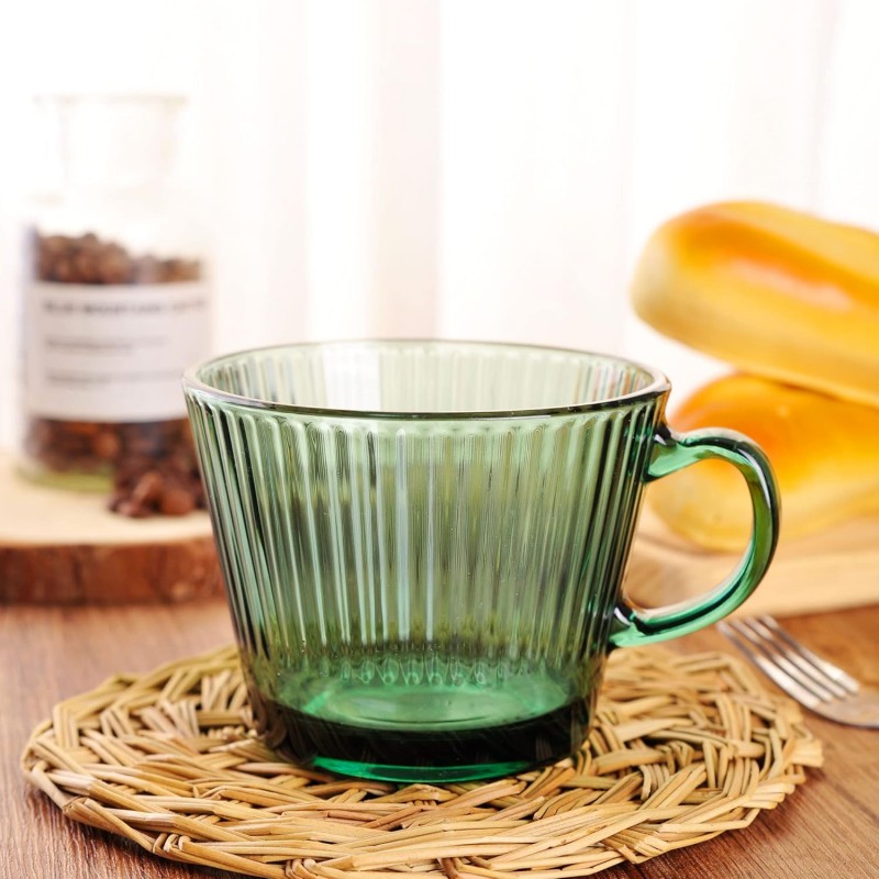 Filiżanka szklanka ryflowana duża butelkowa zieleń 380 ml 1szt SZK178 - obrazek 7