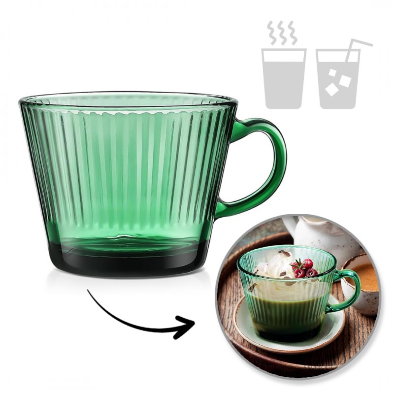 Filiżanka szklanka ryflowana duża butelkowa zieleń 380 ml 1szt SZK178