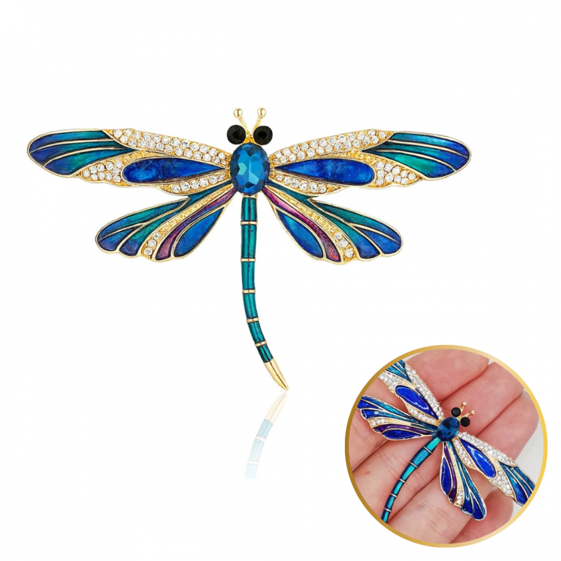 Broszka ozdobna szmaragdowa ważka z cyrkoniami BZ219